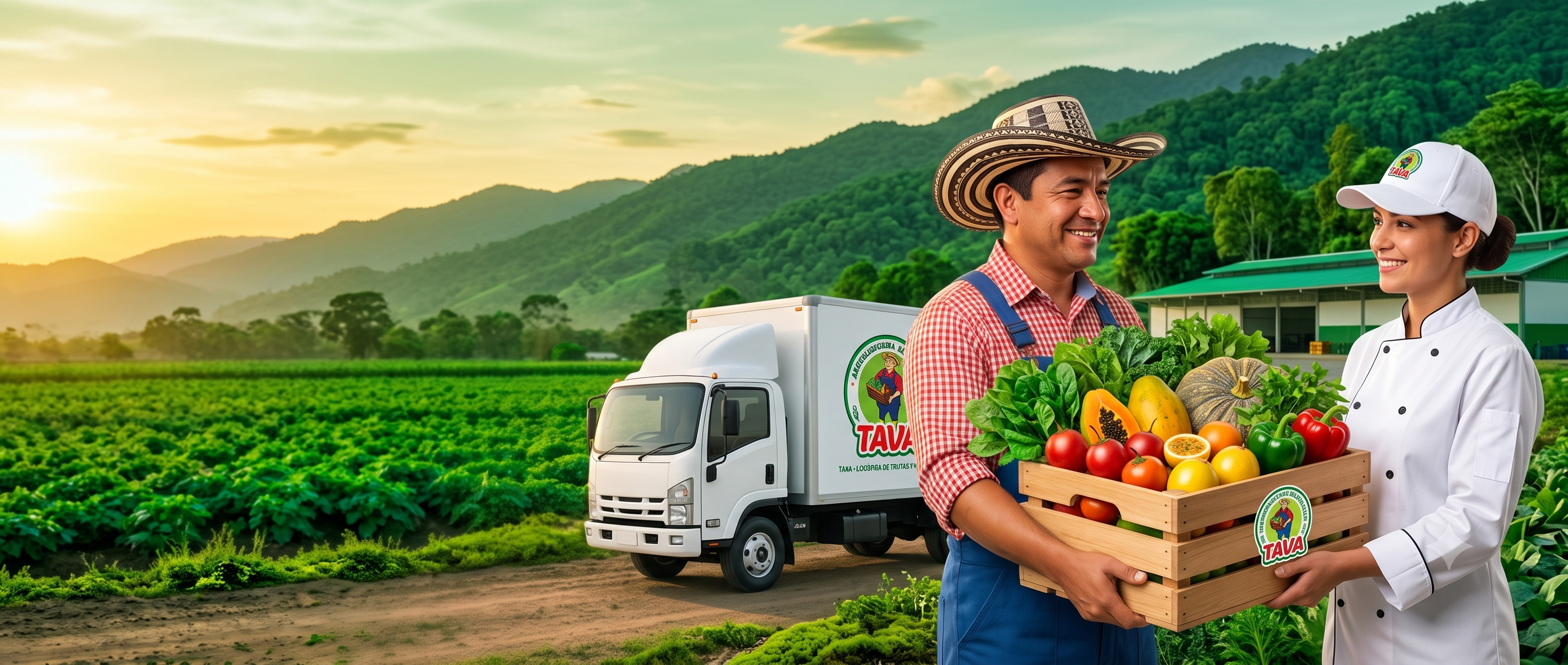 Campesino y chef con cosecha fresca de ASOPRATAVA en el Valle del Cauca